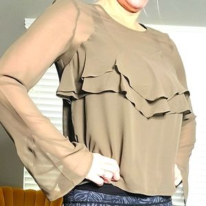 NWT Express Brown Taupe Long Sleeve Career Blouse